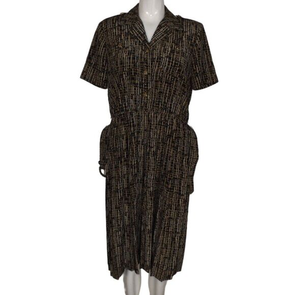 LESLIE FAY Dress, 6P Petite, Career wear, Belt, Black, Crosshatch/Lines - Picture 11 of 14